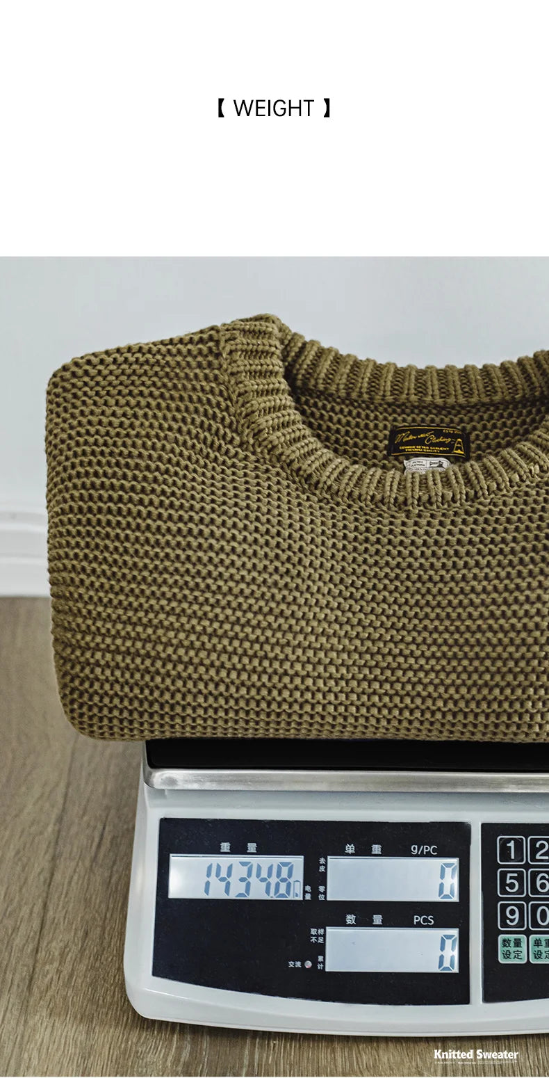 Maden Retro Heavyweight Knitted Sweater Loose Round Neck Pullover Warm Versatile Base Layer Knitwear for Men's Autumn and Winter