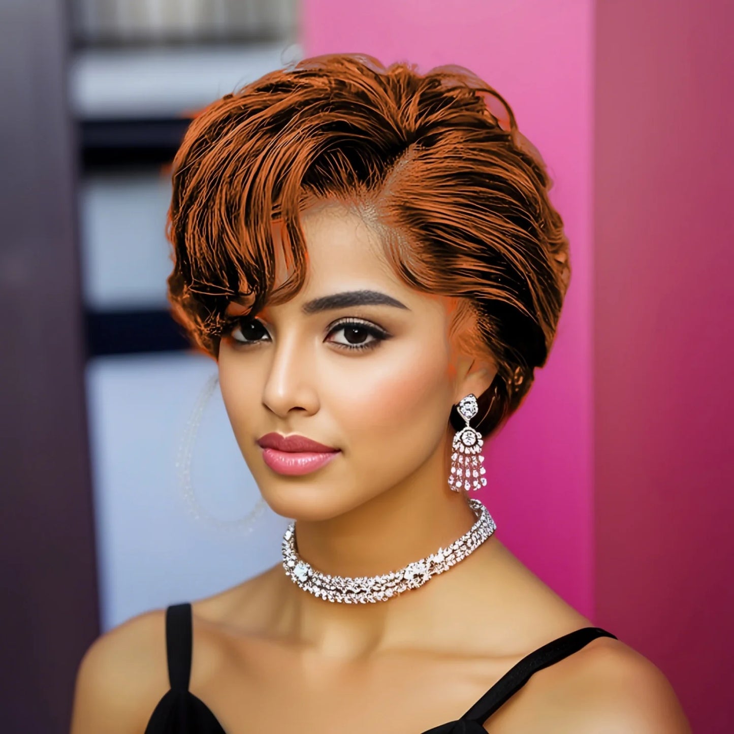 13x4 Lace Front Wig Human Hair Transparent Frontal Wig Pixie Cut Wigs Natural Wave Short Layered with Bangs Wig for Women