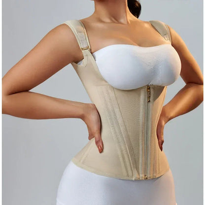 Body Shaper Shapewear Women Double Tummy Control Compression Waist Trainer Corset Adjustable Zipper and Hook-eyes Flat Belly