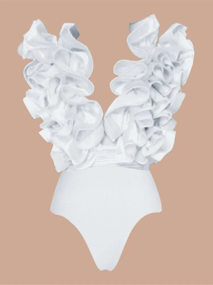 Bikini Bodysuit Swimwear Women With Skirt Bathing Suit Summer New Ruffle Splice Print Beachwear Holiday Bikini Cover Ups Outfits