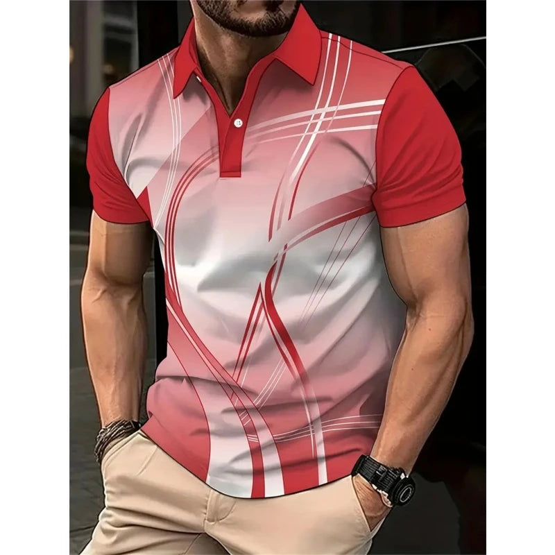 New 3D Printed Colorful Striped Man Polo Shirts Geometric Color Block Pattern Men's Clothes Shirt Casual Lapel Short Sleeve Tops