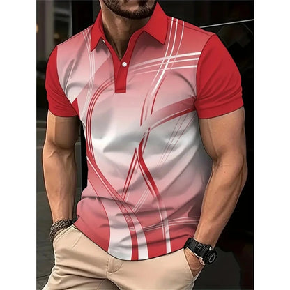 New 3D Printed Colorful Striped Man Polo Shirts Geometric Color Block Pattern Men's Clothes Shirt Casual Lapel Short Sleeve Tops