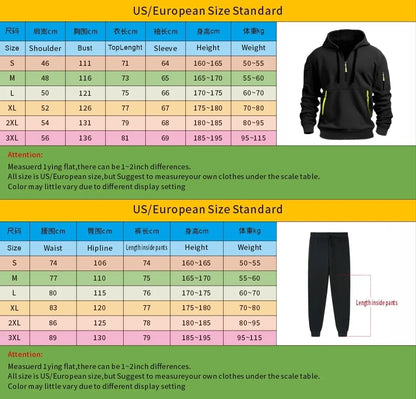 2025 new men's autumn and winter hoodie set fitness sports multi-zipper long-sleeved hooded jumper + 2 sets of casual pants