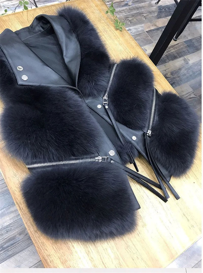 Autumn Winter Splicing Imitation Fox Fur Grass Vest Women Short Jacket 2025New Fashion Versatile Sleeveless Lady Waistcoat Coat