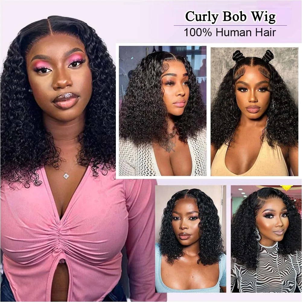 Curly Wigs Bob Wigs Curly Lace Front Human Hair Wigs 100% Bob Hair Wig Human Hair Short Wig 4x4 Closure Human Hair Wig Kinky