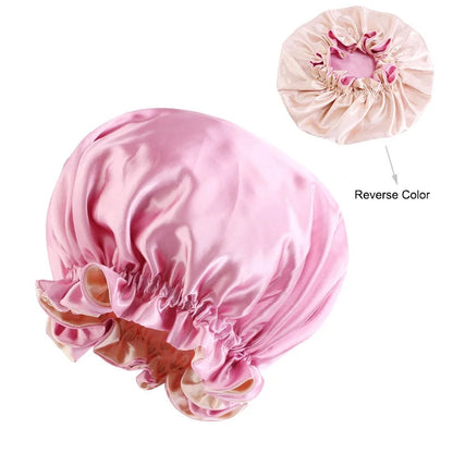 Lady Silk Night Sleep Hats Double Layer Head Cover Fashion Shower Cap Adjustable Silk Satin Bonnet For Women