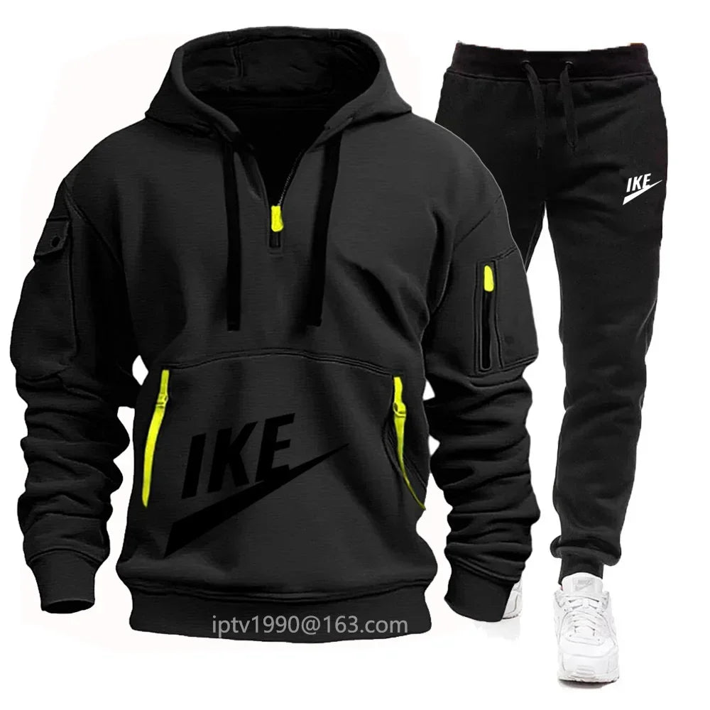 2025 new men's autumn and winter hoodie set fitness sports multi-zipper long-sleeved hooded jumper + 2 sets of casual pants