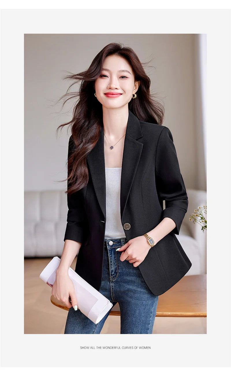 Women Blazer Casual Single Button Long Sleeve Red Black White Slim Suit Ladies Office Coat Fashion New Winter Autumn Jacket 2025 & 2026