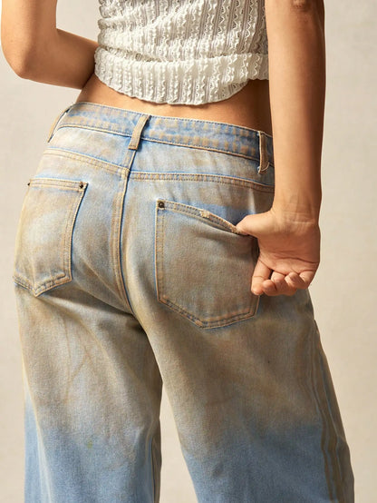 American style high end streetwear style faded holey denim women's pants 2025 new collection