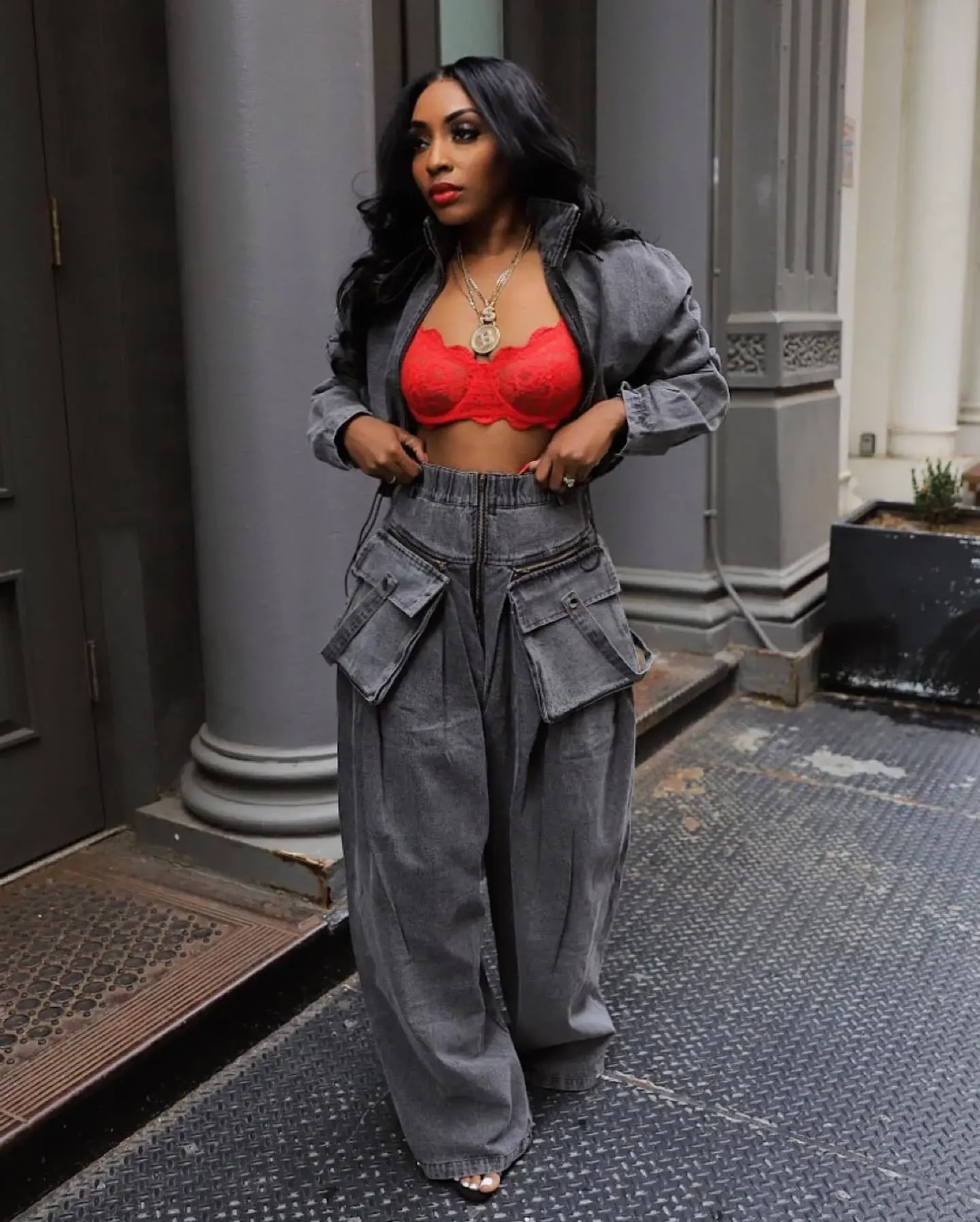 Denim Two Piece Sets Women Coat Jacket Wide Leg Pants Jeans Suits Matching Sets Trousers Outfits 2025/2026 Y2k Streetwear Party