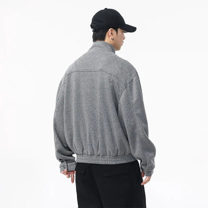 Autumn Winter Woolen Bomber Jacket Men Stand Collar Vintage Fashion Loose Casual Short Cargo Jacket Korean Streetwear Coat