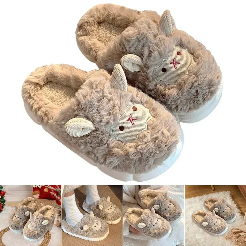 Winter Cartoon Plush Slippers Warm Fluffy Faux Fur Sheep Design Indoor Home Couple Cotton Slippers for Men And Women