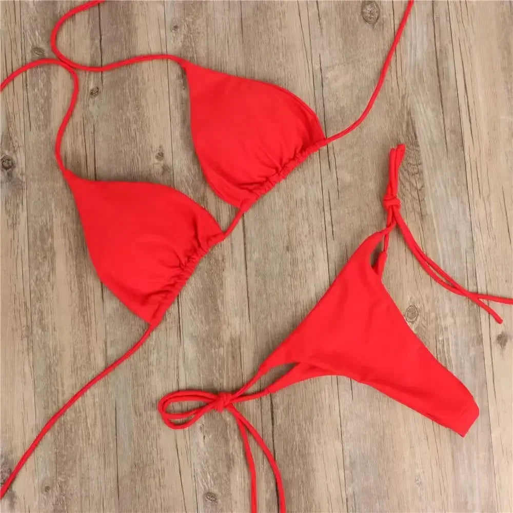 2 Pcs/Set Chic Women Swimwear Pure Colors Simple Quick Dry Backless Bikini Set Sexy Woman Swimsuits For Vacation купальник