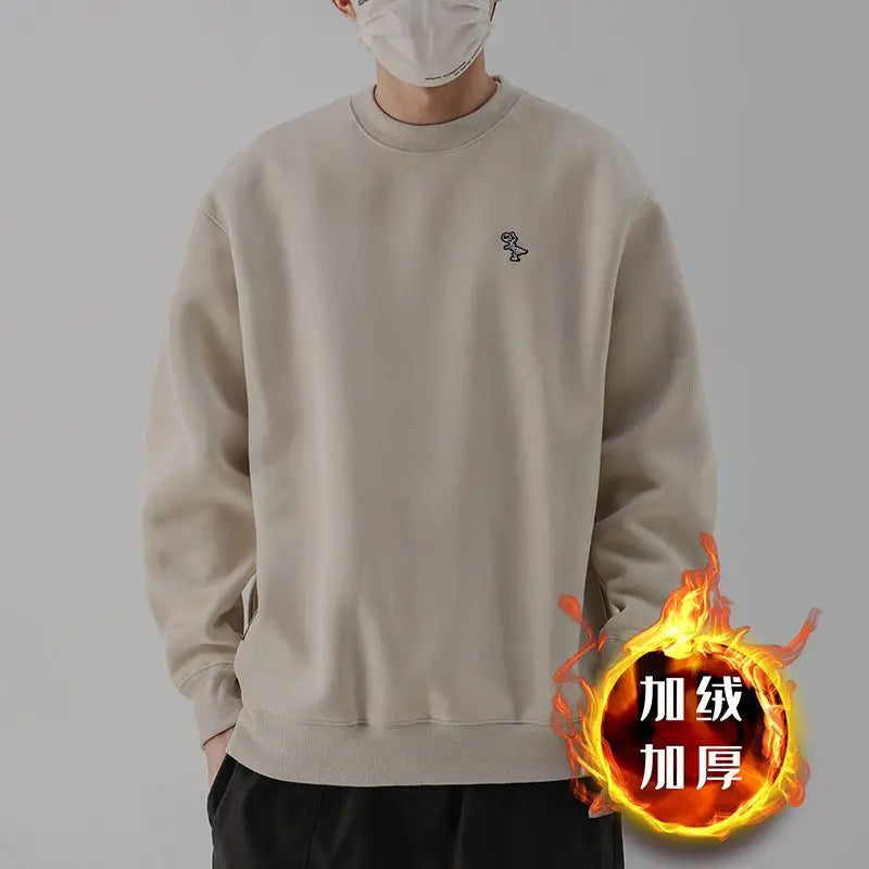 Heavy Sweatshirt Men's Autumn Trendy Embroidered American Long-sleeved Base Top Round Neck Loose Pullover