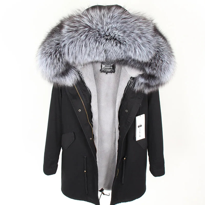 MAOMAOKONG 2025 & 2026 Real Fur Coat New Fashion Fox Fur Collar Winter Women's clothing Removable Lining Thickened Jacket Short Parka