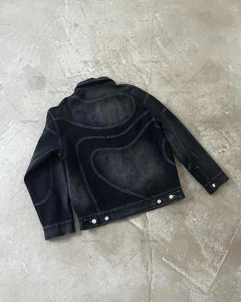 New Retro Striped Embroidery Fashion Loose Men Suit Street Hip Hop Harajuku Y2K Casual Oversized Single Breasted Jacket