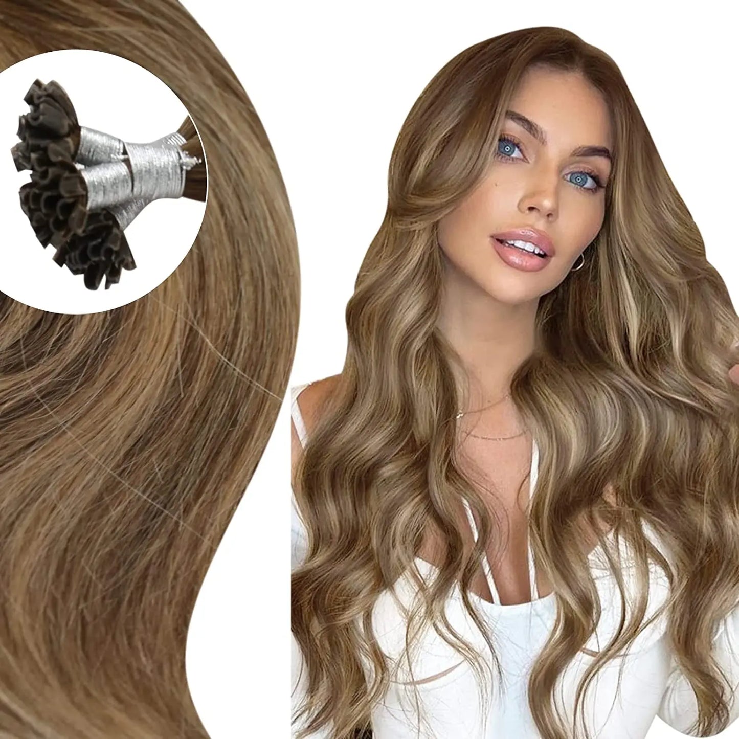Full Shine U Tip Hair Extensions Fusion Hair Balayage Color 40-50g Keratin Glue Beads Prebonded Human Hair Extensiones