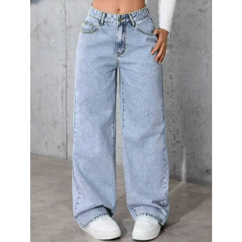 Women Wide Leg Straight Leg Denim Jeans Y2K Autumn Winter 2025/2026 Korean Style Retro Loose Pant Fashion High Street Versatile Jeans