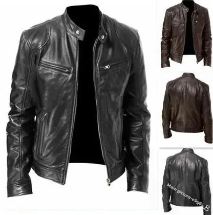 2022 Autumn/Winter New Fashionable PU Leather Men's Casual Jacket Wholesale Amazon European Style Motorcycle Leather Coat