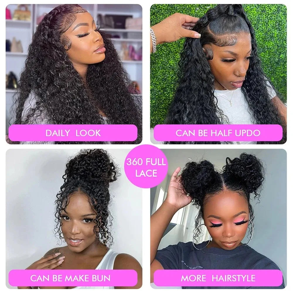 Invisible Strap HD 360 Full Lace Glueless Wigs Human Hair Deep Curly Wigs HD 360 Lace Frontal Wigs Wear and Go Glueless Wigs