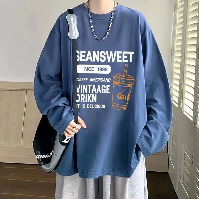 High Street Printing Plus Size Youth Tops Men's Spring Autumn New Trend Long Sleeve Fashion T Shirts Casual Korean Men Clothing