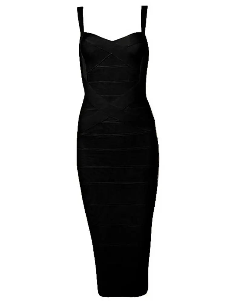 New 2026 Women Sexy Celebrity Midi Red White HL Elastic Bandage Dress Spaghetti Strap Club Bodycon Party Dress Wholesale HL434