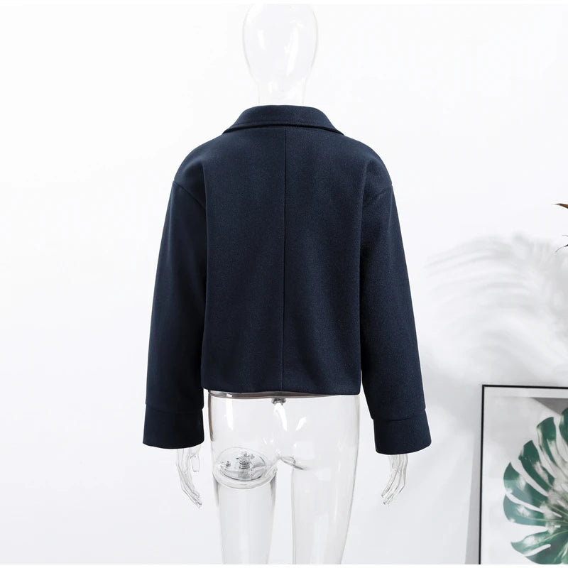 Casual Solid Loose Jackets Women Fashion Full Sleeve Single Breasted Stand Collar Short Coats Female 2025 Autumn Lady Outwears