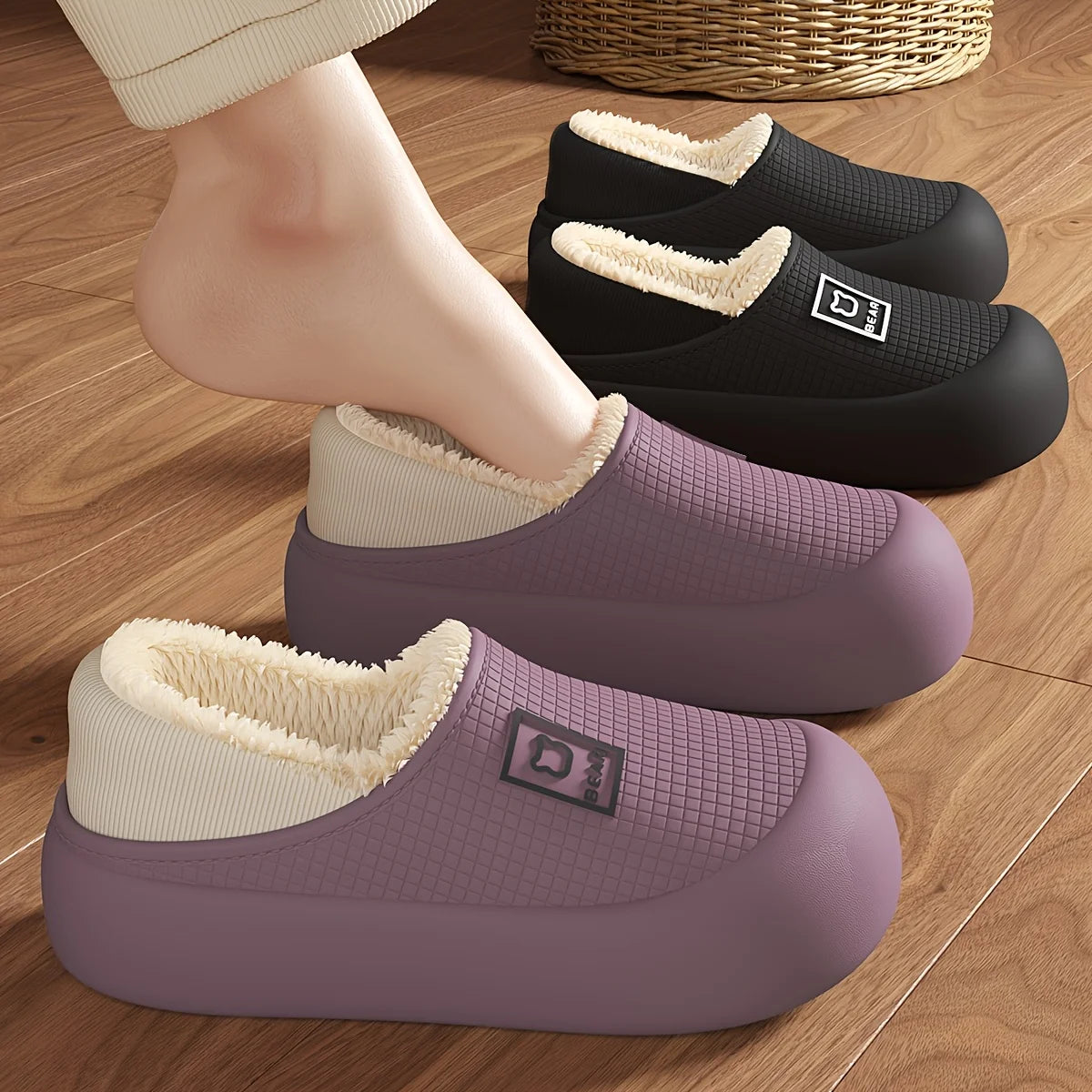 Women's Slippers Winter 2025 New Style Heeled Indoor Home Thick Sole Non-Slip Fleece Lined Warm Slippers for Women