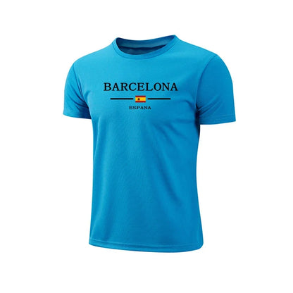 Barcelona Hot Sale Men's Summer Sports T-shirt High Quality Breathable Quickdry Tee Male Versatile Marathon Fitness Football Top