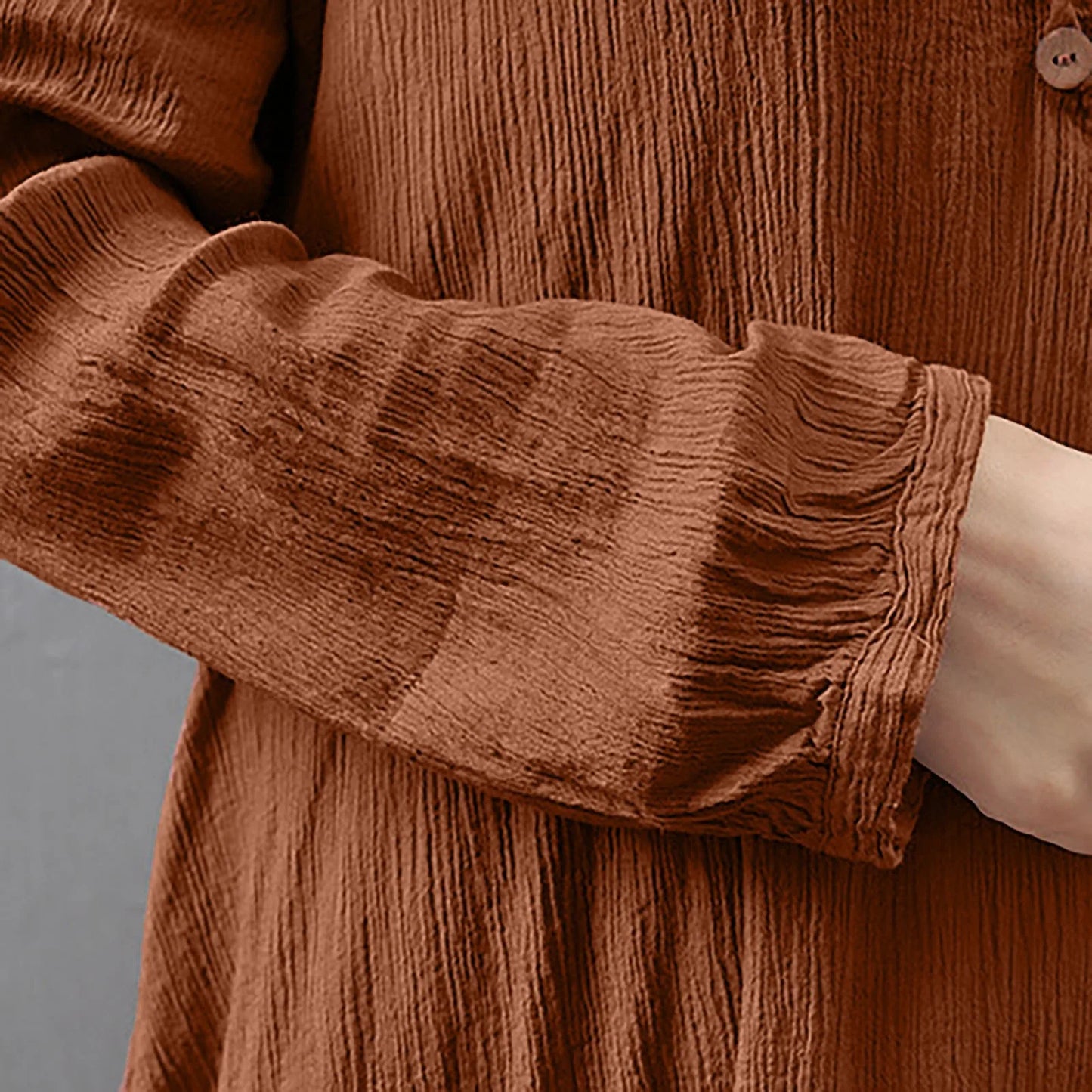 Women Elegant Linen Ginger Dresses Bohemia Layering Vintage Robe Long Sleeve Loose Long Dress Female Autumn Vestidos