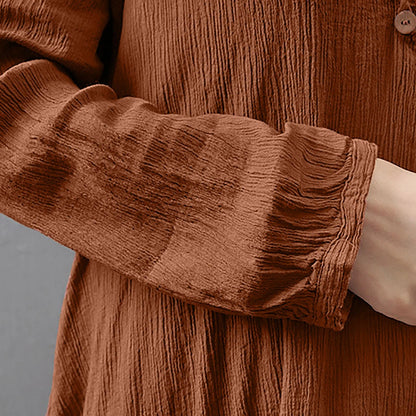 Women Elegant Linen Ginger Dresses Bohemia Layering Vintage Robe Long Sleeve Loose Long Dress Female Autumn Vestidos