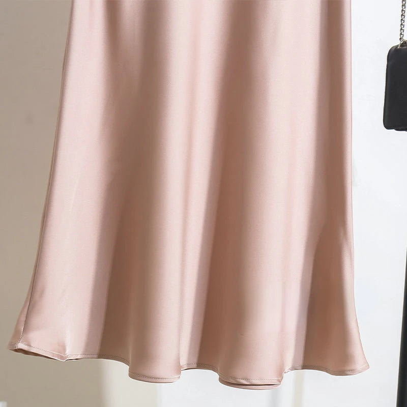 Acetic Satin Fishtail Skirt Woman Korean Fashion Elastic High Waist Skirts for Women Spring/summer 2026 New Slim Long Dresses