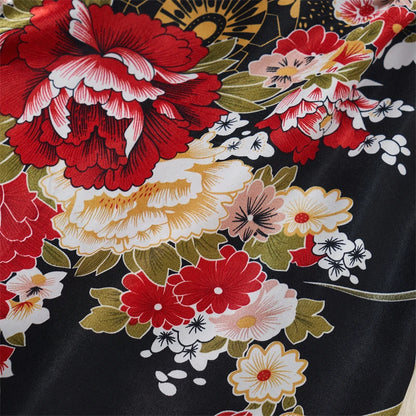 Japanese Kimono V-neck Printed Flower Bow Waist Shaping Cardigan Dress Women Clothing Loose Long Sleeve Vintage Sexy Lace-up New