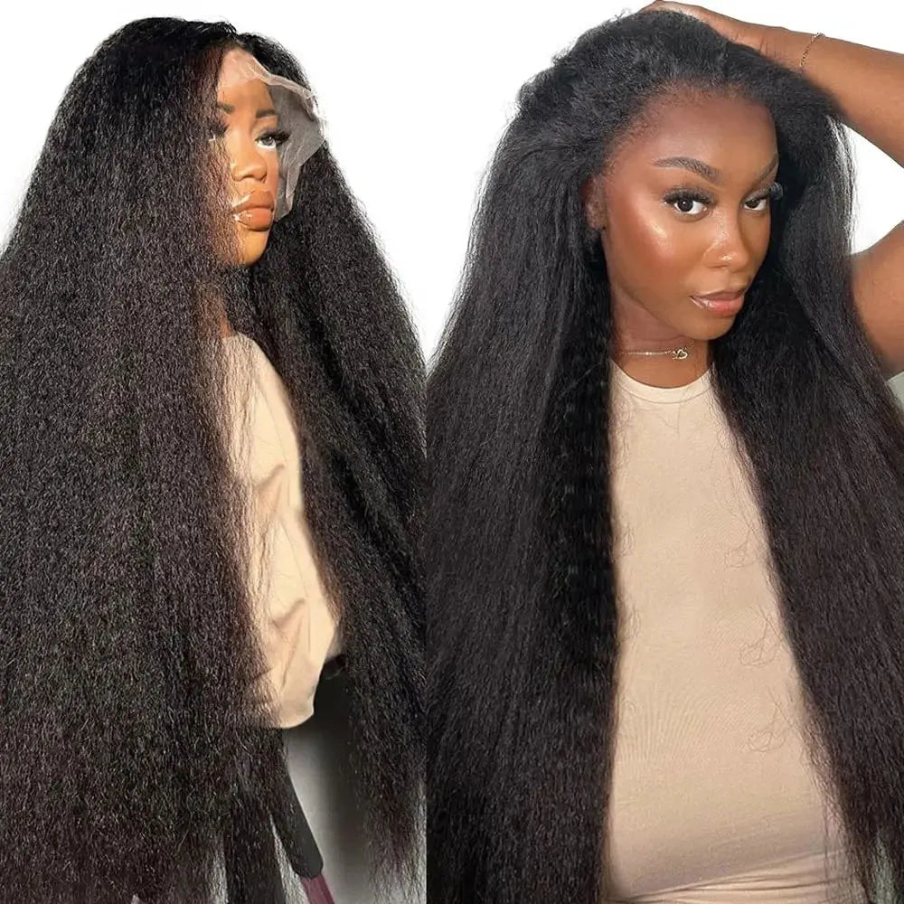 13x6 Kinky Straight Lace Front Human Hair Wig With Kinky Edges Baby Hair 360 Transparent Lace Yaki Straight Human Hair Wigs