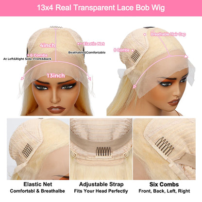 613 Blonde Short Bob Wigs Straight 13x4 Lace Front Human Hair Wigs Pre Plucked Honey Blonde Color Short Bob Lace Frontal Wigs