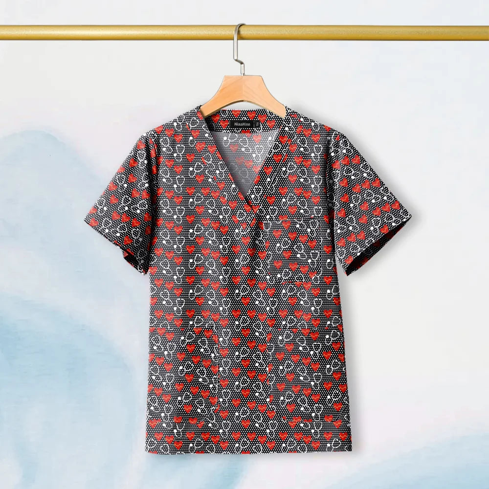 Hot Sales V-Neck Printed Scrub Tops for Women Men Nurse Uniform 100% Cotton Breathable Scrubs Uniforms Medical Blouses Wholesale