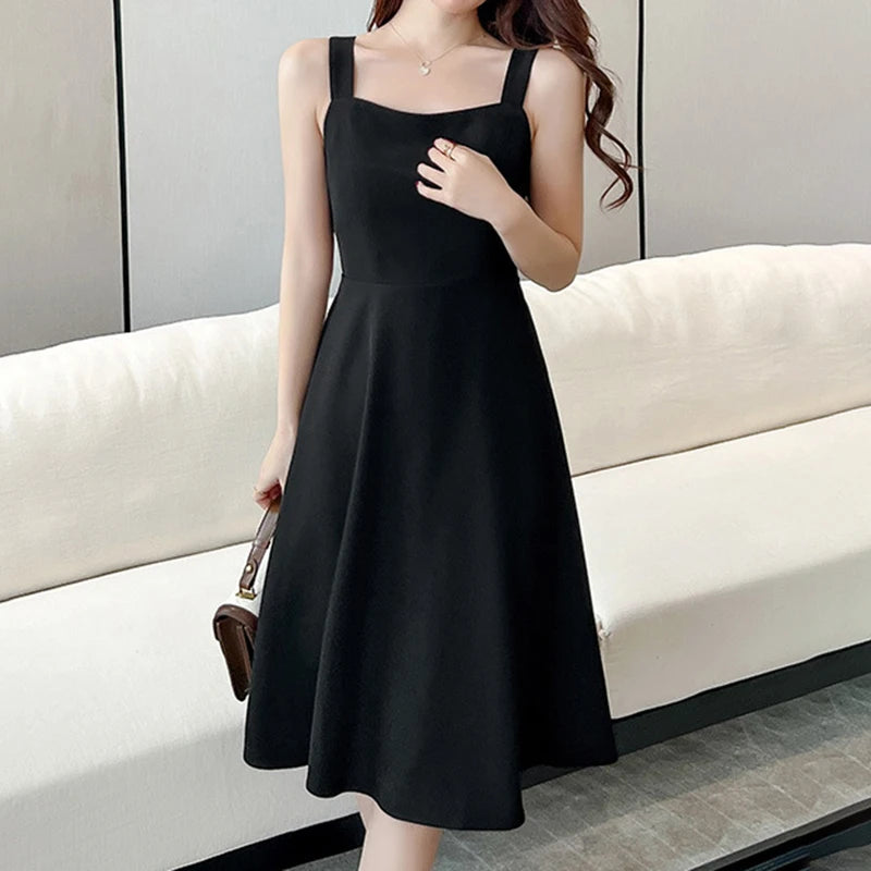 Summer New French Style Blacktank Dress Women's Slimming Base Line Mini Black Skirt Fresh And Smooth Slim Fit For All Occas