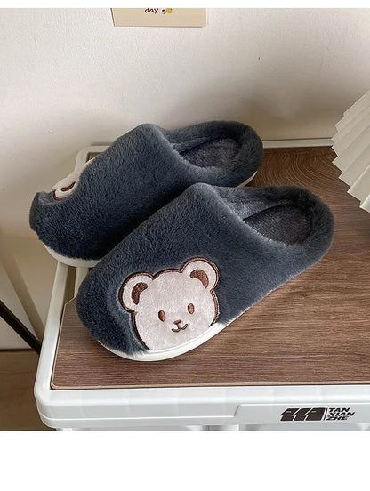 Bear Plush Slippers For Women Men Fashion Kawaii Fluffy Winter Warm Slippers Lovers Cartoon Teddy Bear House Shoes TG03