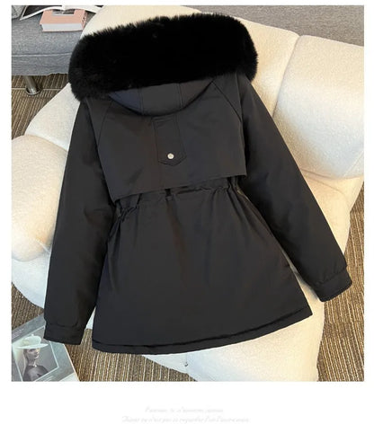 Women Big Fur collar Loose Parka Jacket Lady Medium Long Styles Down Cotton Outwear Winter Female Hooded Cotton Padded Coat