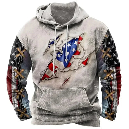 Fashionable American Flag Printed Men's Hoodie Trendy Harajuku Retro Clothing Spring and Autumn New Hoodie Sportswear