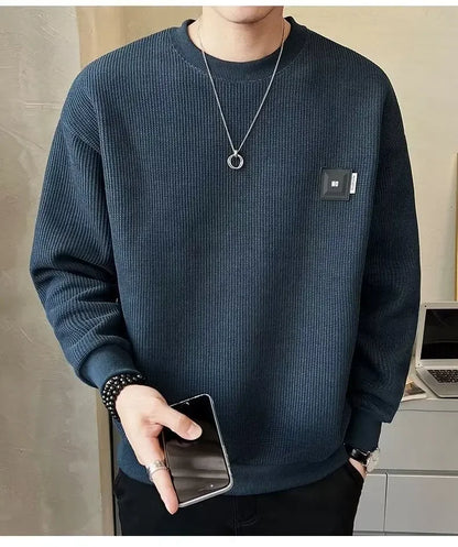 Loose round Neck Texture Pattern Men's Hoodie Solid Color Casual Autumn Wear Comfortable Breathable Street Style Sweatshirt