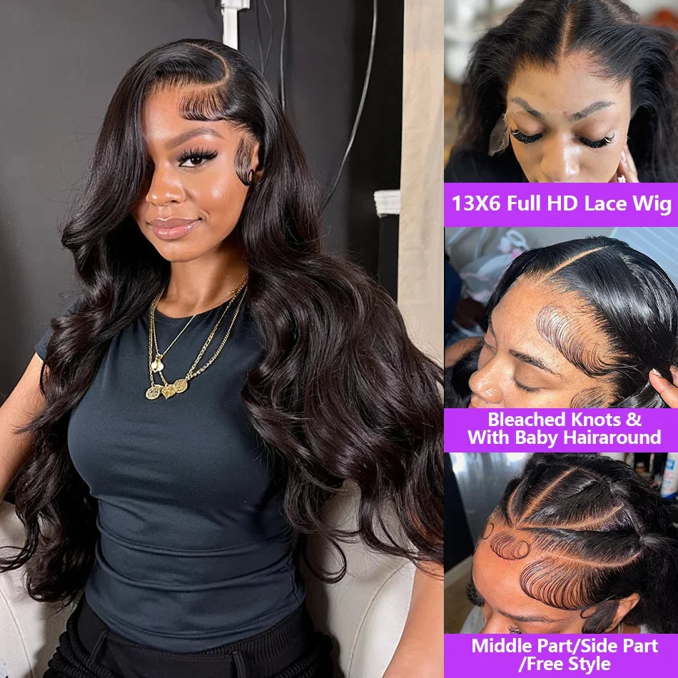 Black Body Wave Lace Front Wigs 13x4 Hd Lace Front Wig Synthetic Lace Frontal Wig 200 Density Preplucked Heat Resistant Cosplay