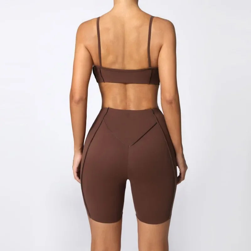 Yoga Fitness Sports Sets High Waist Hip-lifting Shorts Open Back Bra Suit Casual Running Workout Gym Leggings Sexy Set for Women