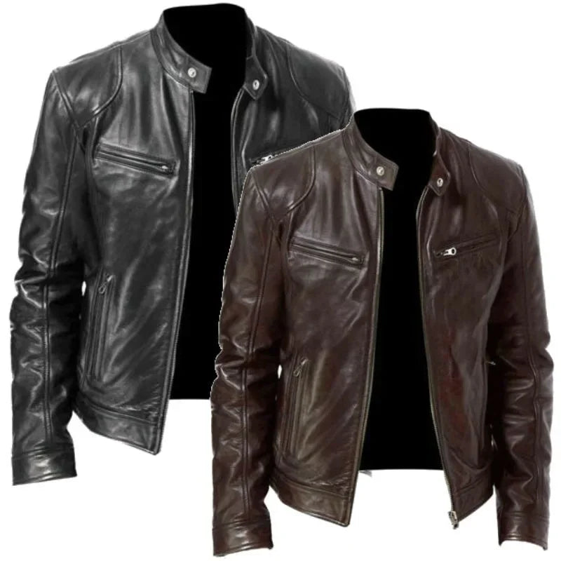 2022 Autumn/Winter New Fashionable PU Leather Men's Casual Jacket Wholesale Amazon European Style Motorcycle Leather Coat