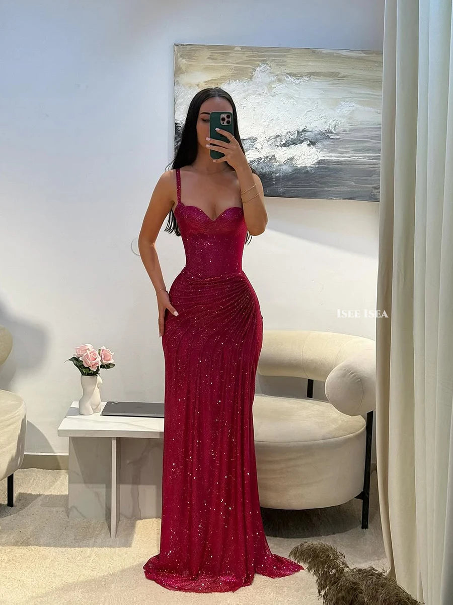 Sparkly Evening Dresses Sweetheart Ruched Gala Gown High Slit Mermaid فساتين سهرة Sequin Maxi Prom Dress Customized