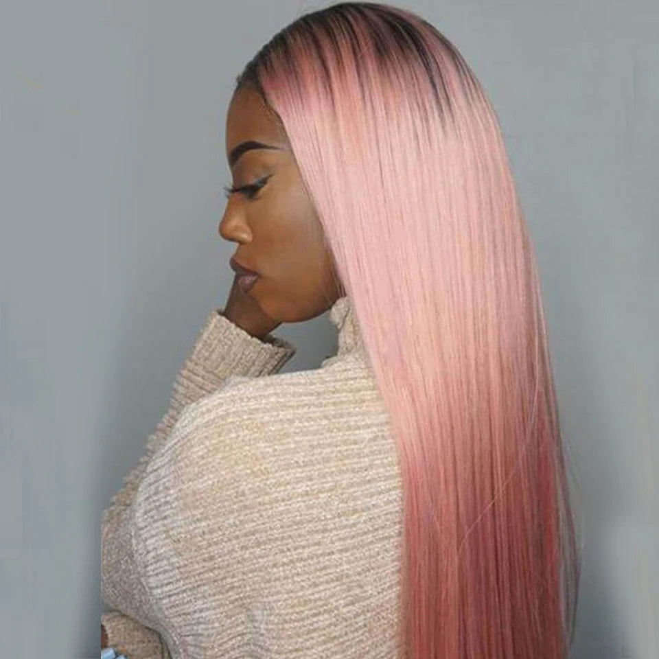 13x5x1 Ombre Pink Straight Hair Wig T Lace Front Human Hair Wigs Transparent Swiss Lace Brazilian Straight Lace Wigs For Women