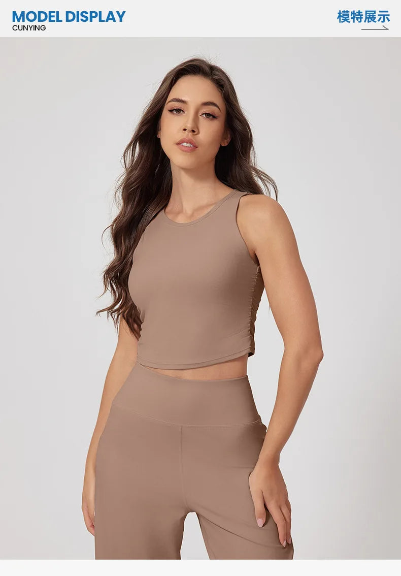 New Women Sportswear Yoga Set Sport Suit Gym Workout Clothes Gym Vest Crop Top High Waist Straight leg Pants Fitness Sports Wear