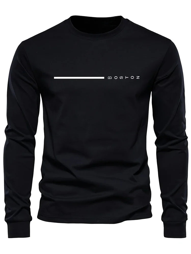 Men's Spring And Fall Fashion Casual Long-sleeved T-shirt Loose PARIS Letters Printed Pullover Round Neck Long Sleeve Sweatshirt