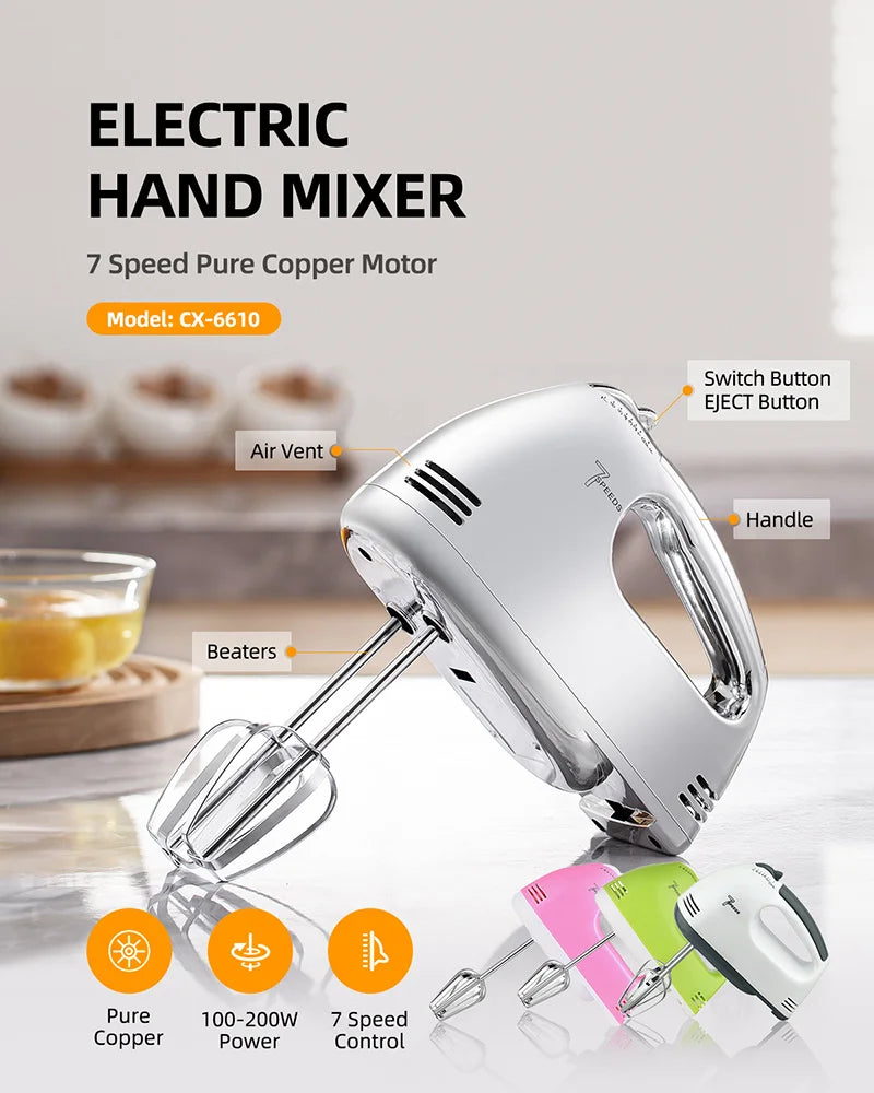 Custom Home Kitchen Electrica Batidora De Mano 7 Speed Food Flour Dough Cake Egg Beaters Handmixers Electric Held Hand Mixers