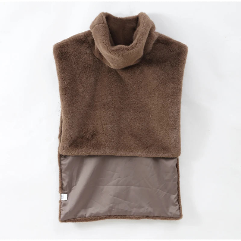 Solid Faux Fur Vest Crop Top Women Fashion Turtleneck Fluffy Short Tank Tops 2025 Winter Female Elegant Sleeveless Jacket Coat
